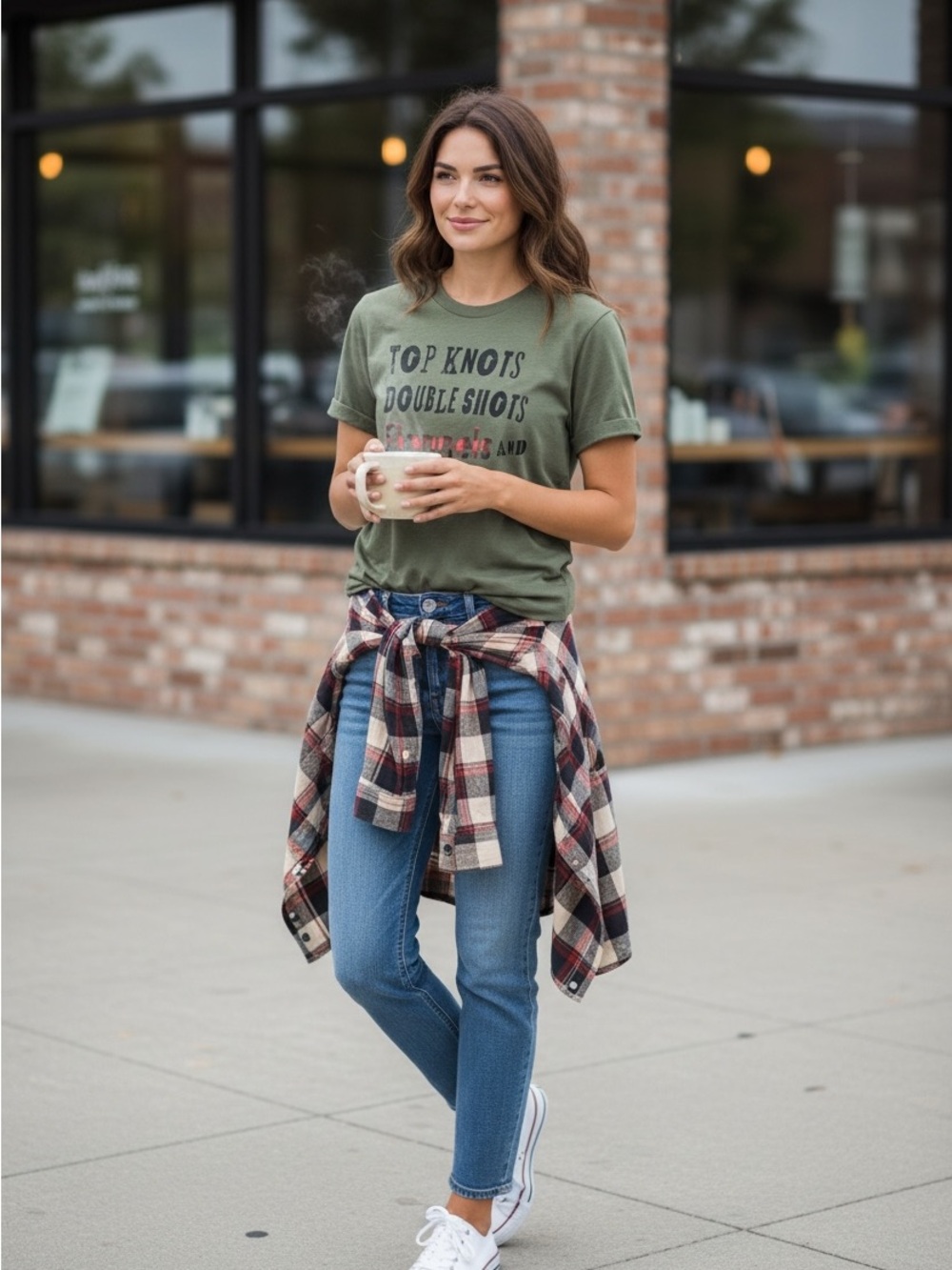 “Top Knots, Double Shots, Flannels & Leggings” Graphic Tee – NWT